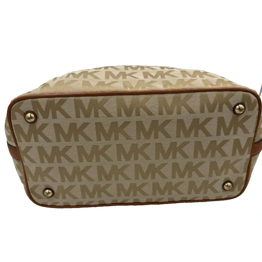 Michael Kors Jet Set MK Signature Jacquard Medium Tote Grab Bag Tan Neutral NEW‎
